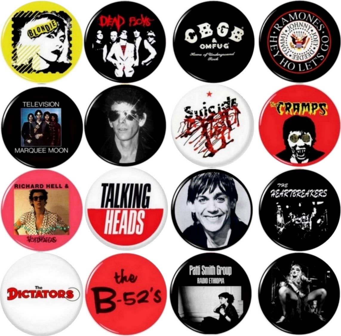 CBGB punk bands x 16 1" Inch (25mm) button pins record store