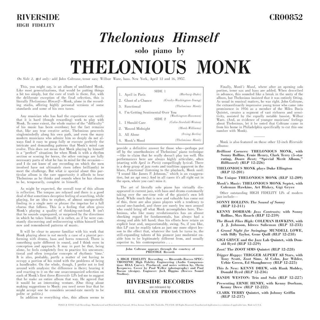 Thelonious Monk Thelonious Himself (Original Jazz Classics Series) (180 Gram Vinyl)